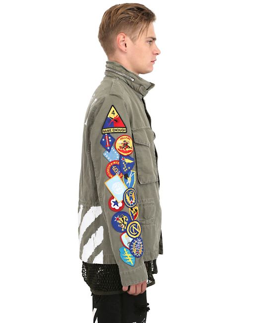 Off-White c/o Virgil Abloh Patchwork Cotton Field Jacket in Green for Men |  Lyst