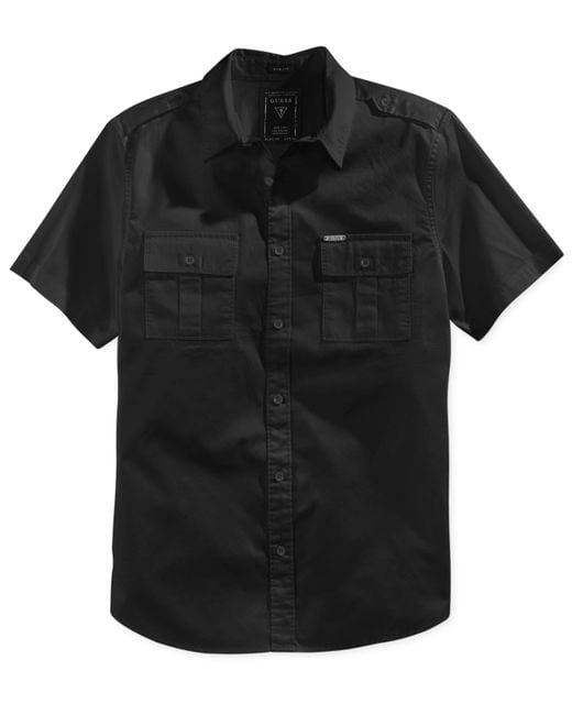 Guess Men's Cypress Short-sleeve Military Shirt in Black for Men | Lyst