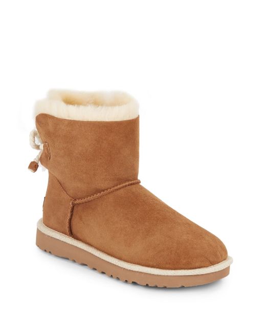 UGG Selene Shearling-lined Suede Bow-back Boots in Brown | Lyst