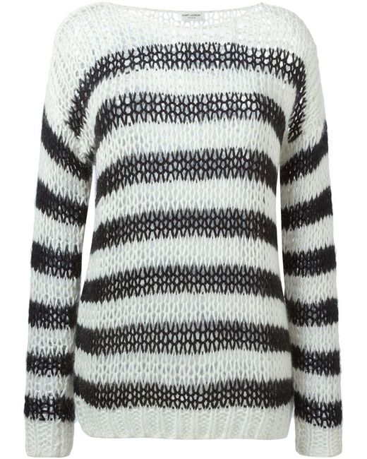 Saint Laurent Black Loose Knit Striped Sweater