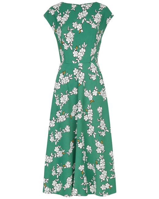 Jaeger Green Blossom Outline Printed Dress