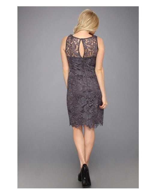 Adrianna Papell Illusion Neck Lace Dress in Black Lyst