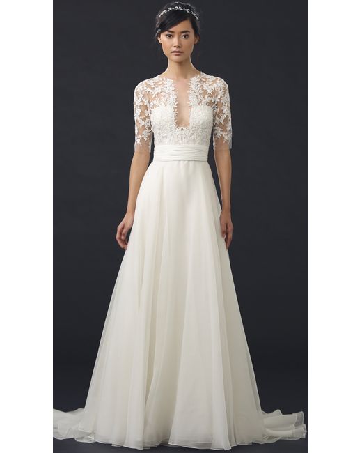 Reem Acra Silk She's Mine! Embroidered Gown in Cream/Cream (Natural) | Lyst
