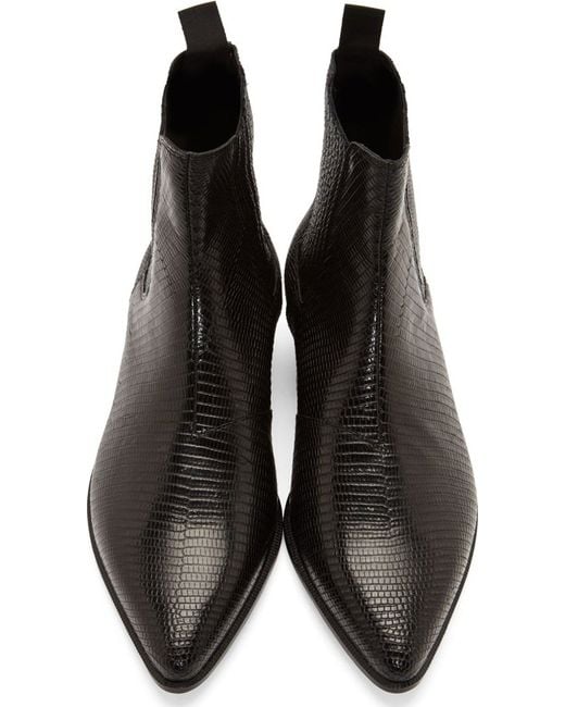 Saint Laurent Black Lizard Skin Winklepicker Boots for Men Lyst