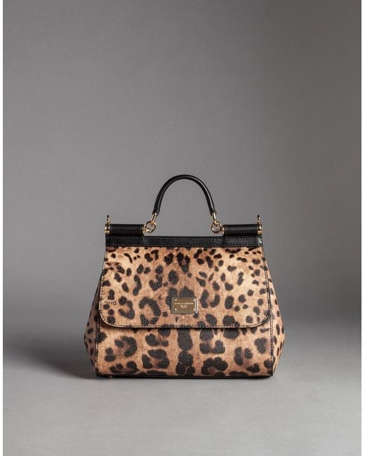Dolce Gabbana Medium Sicily Bag In Leopard Textured Leather in
