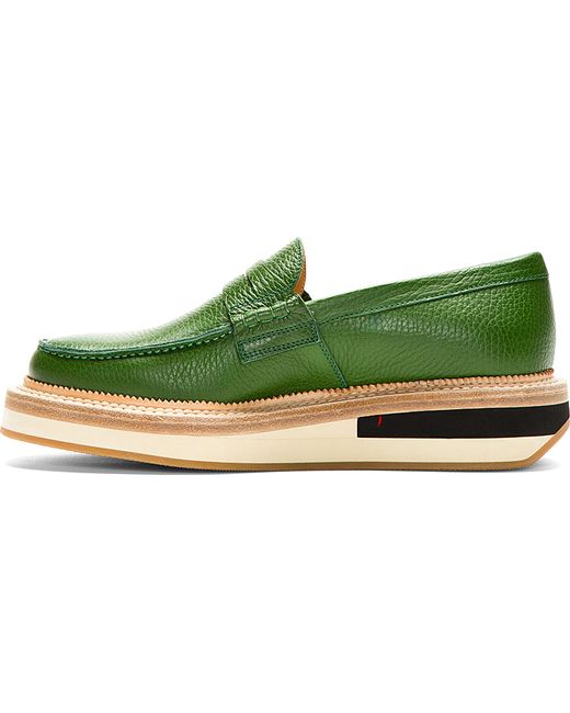 Giuliano Fujiwara Green Grained Leather Penny Loafers for men