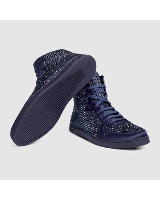 Gucci Coda Bead Dots High Top Sneakers Men 7.5 G Dark Blue Black LIMITED EDITION Gucci High-top Sneaker With Crystal Studs in Blue for Men | Lyst main image 3
