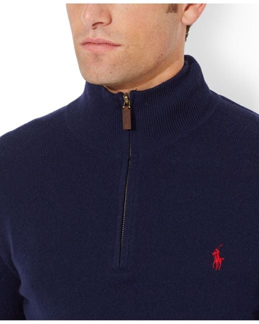 Polo Ralph Lauren Blue Merino Wool Half-Zip Sweater for men