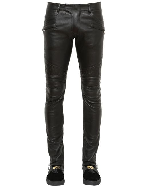 Balmain Black Nappa Leather Biker Pants for men