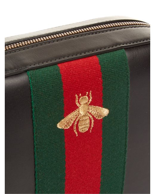 Gucci Line Bee-Embroidered Leather Cross-Body Bag in Brown (BLACK) | Lyst