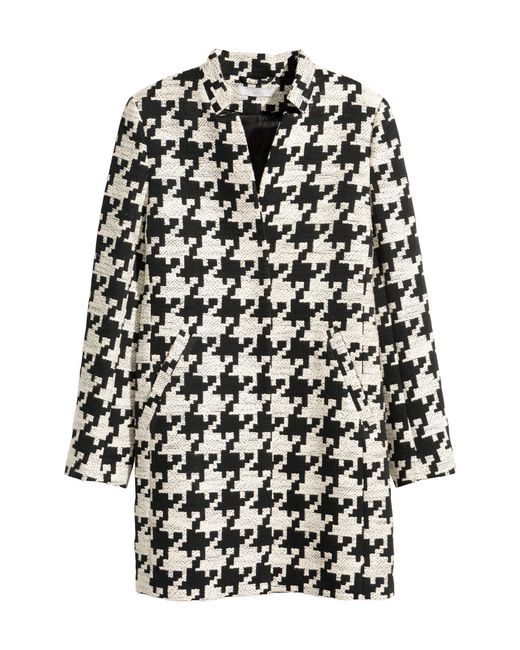 H\u0026M Dogtooth-checked Coat in Black 