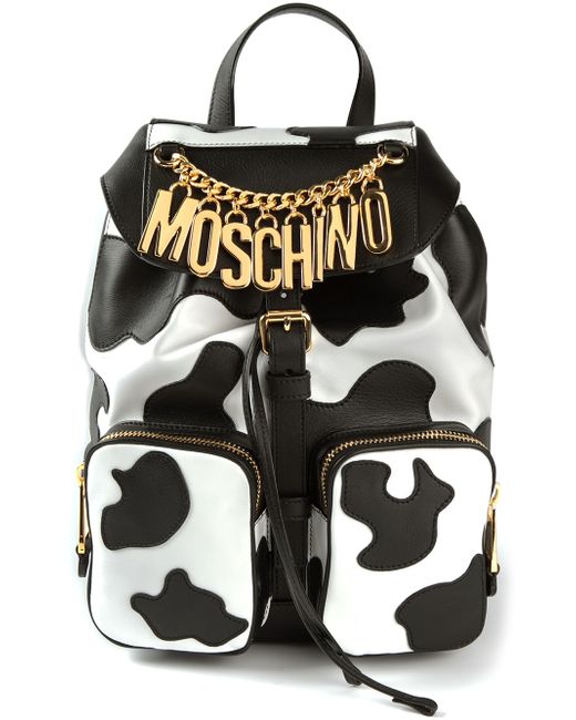 Moschino White Cow Print Backpack