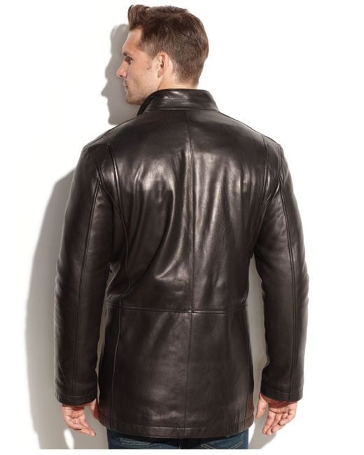 Cole Haan Black Smooth Leather Car Coat for men