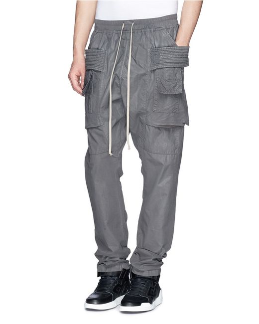 Rick Owens DRKSHDW 'Creatch' Waxed Cotton Cargo Pants in Gray for