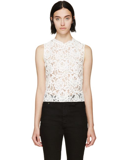 Saint Laurent White Lace Top | Lyst