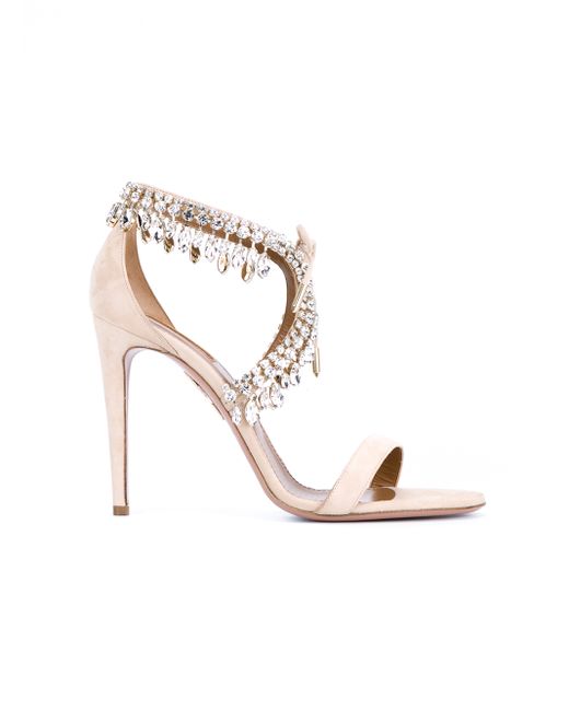 Aquazzura Milla Jewel 105 Embellished Suede Sandals in Natural Lyst Australia