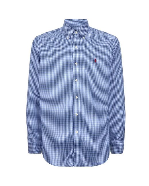 Polo Ralph Lauren Blue Checked Long Sleeve Polo Shirt for men