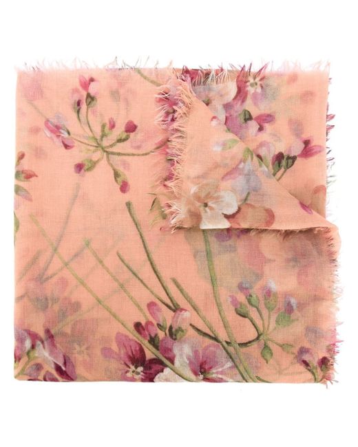Gucci Pink Silk And Cashmere Scarf With Blooms Print