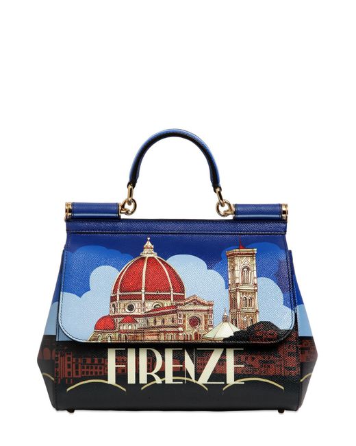 Dolce & Gabbana Blue Sicily Firenze Printed Leather Bag