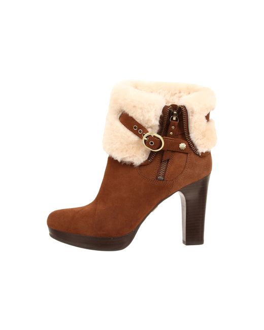 UGG Brown Scarlett Exposed Shearling Buckle Ankle Boots