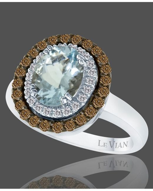Le Vian Blue Aquamarine (1-2/5 Ct. Chocolate Diamond (1/2 Ct. T.w.) And White Diamond Accent Oval Ring In 14k White Gold