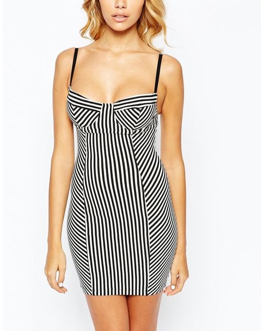 American Apparel Black Bodycon Dress With Underwire Bustier Detail In Stripe