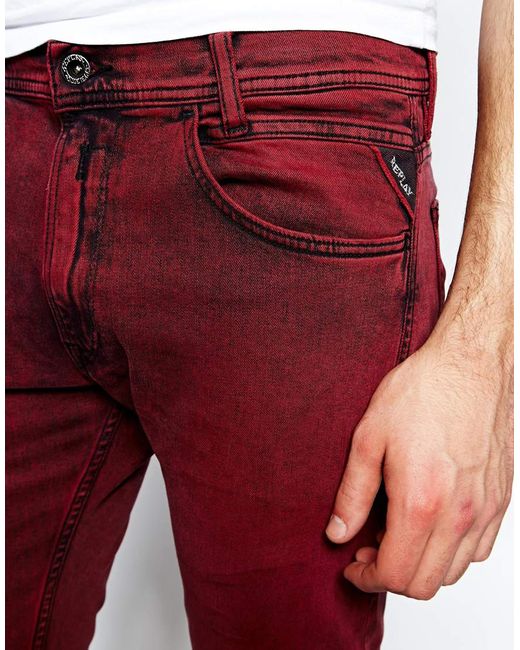 Replay Jeans Jondrill Skinny Fit Stretch Red Overdye for Men | Lyst