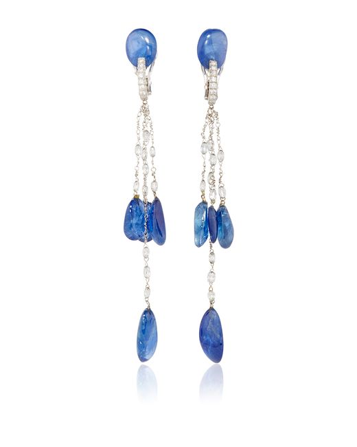 VBH Blue Diamond Bead And Sapphire Drop Earrings