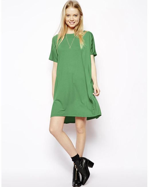 ASOS T-shirt Dress With Short Sleeves in Green | Lyst