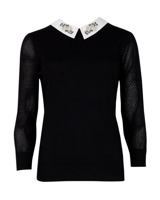 Ted Baker Helane Embellished Collar Sweater in Black | Lyst