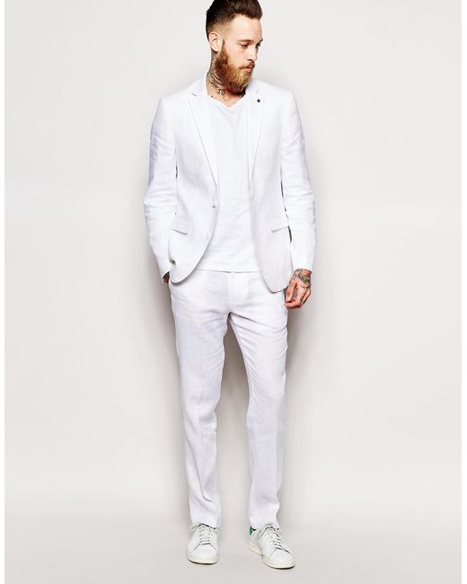 ASOS White Slim Fit Suit Pants In 100% Linen for men