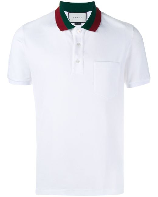 Gucci White Striped Collar Polo T-shirt for men