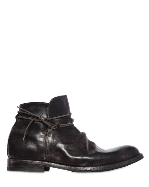 Shoto Black Wrinkled Leather Ankle Boots for men