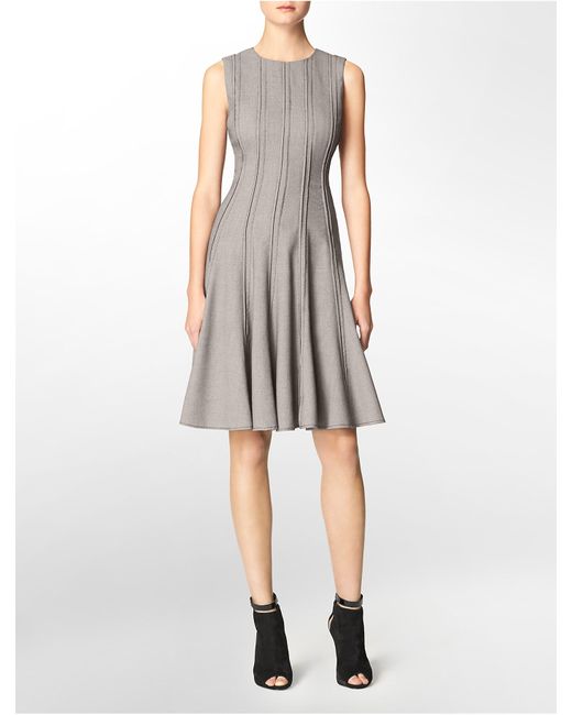 Calvin Klein White Label Pattern Seamed Sleeveless Fit + Flare Dress in ...