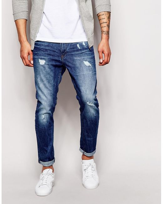 G-Star RAW Blue Jeans Type C 3d Super Slim Light Aged Destroy for men