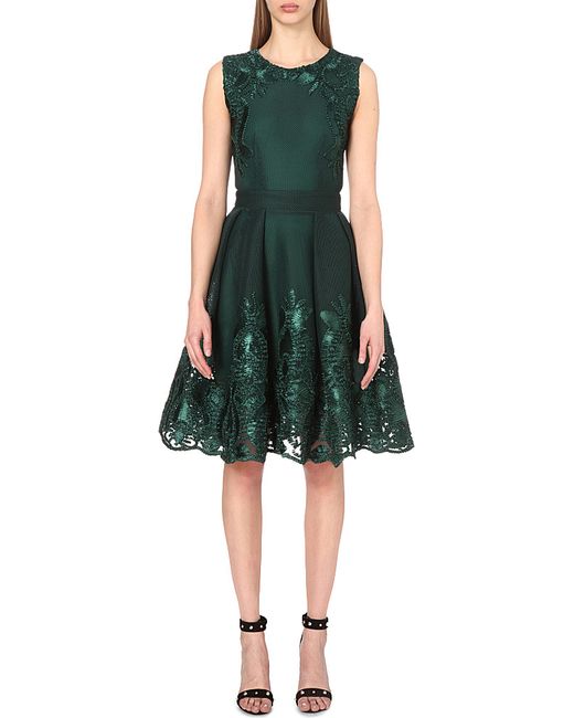 Maje Green Reason Embroidered Dress