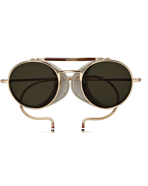 Thom Browne Black Round-Frame Gold-Tone Sunglasses for men