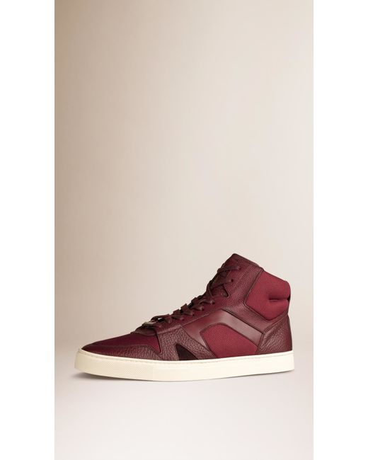 Burberry Red Leather and Mesh High-Top Sneakers for men