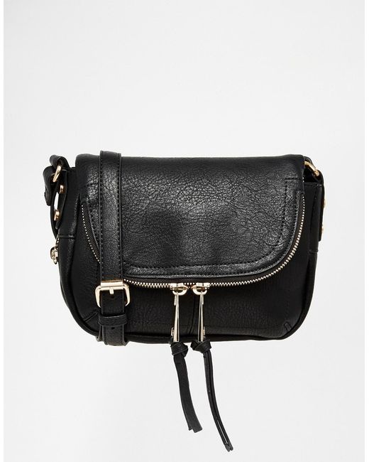 Oasis Black Fold Over Zip Detail Cross Body Bag
