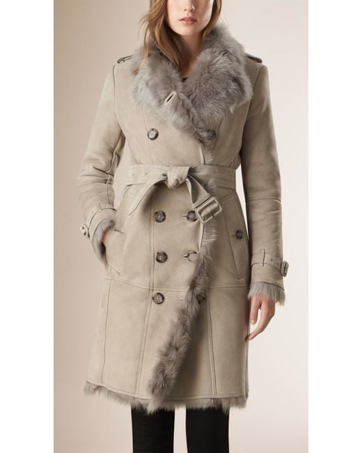 Burberry Gray Shearling Trench Coat
