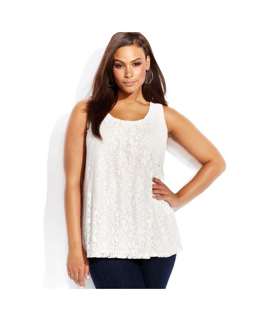 INC International Concepts Plus Size Sleeveless Lace Tank Top in White |  Lyst