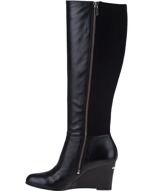Michael michael kors Bromley Wedge Tall Boot Black Leather in Black ...