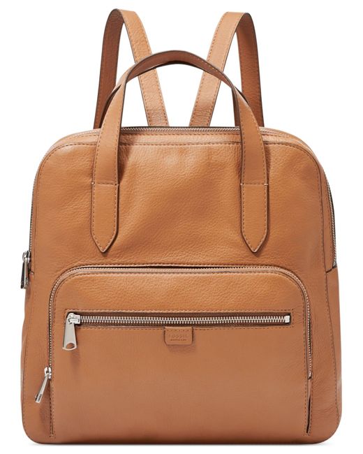 Fossil Riley Leather Backpack in Camel 
