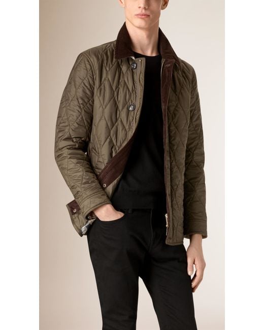 Mens quilted jacket with corduroy collar discount