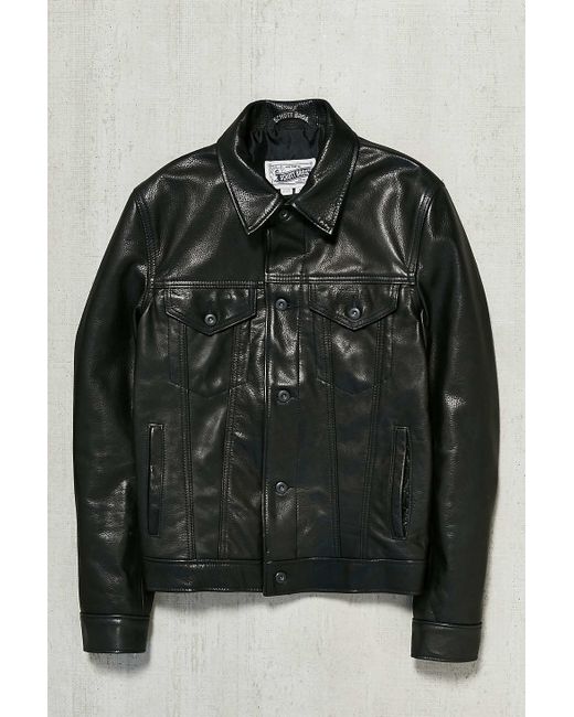 Schott Nyc Black Leather Trucker Jacket for men