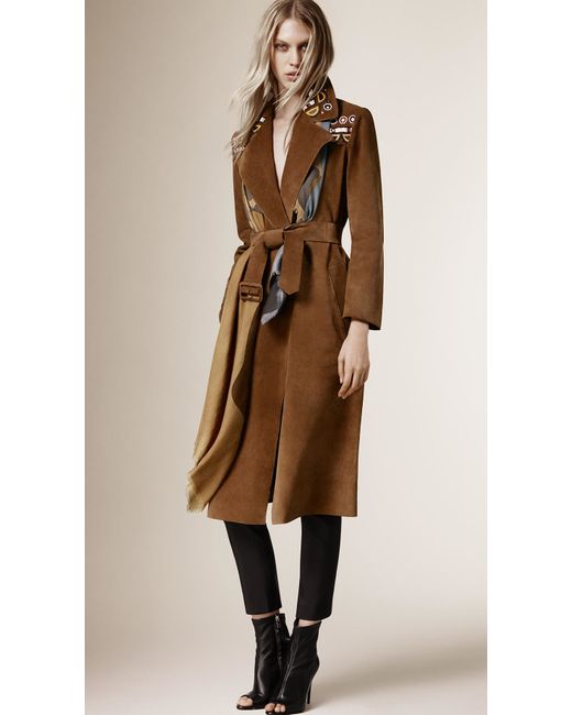 Burberry Brown Embroidered Suede Trench Coat
