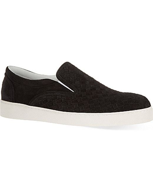 Bottega Veneta Black Dodger Woven Suede Slip On Trainers for men