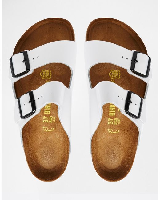 Birkenstock Arizona White Patent Leather Regular Fit Slider Flat Sandals |  Lyst