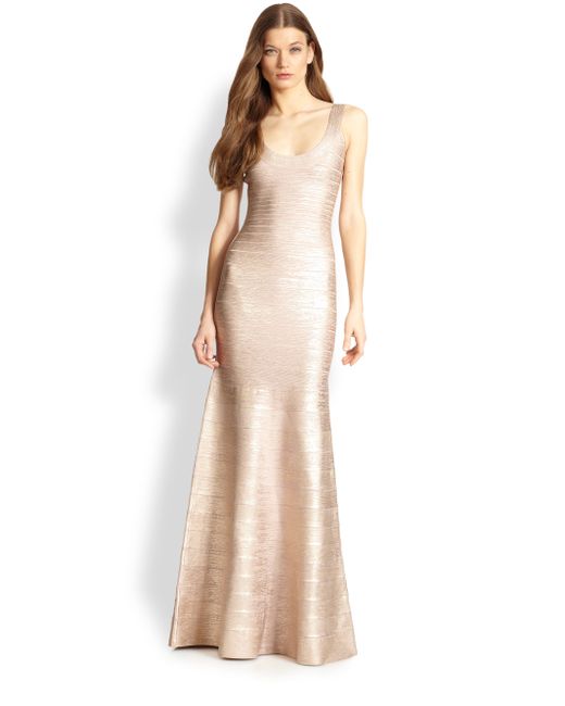 HERVÉ LÉGER Metallic coated bandage dress  Sale up to 70 off  THE OUTNET