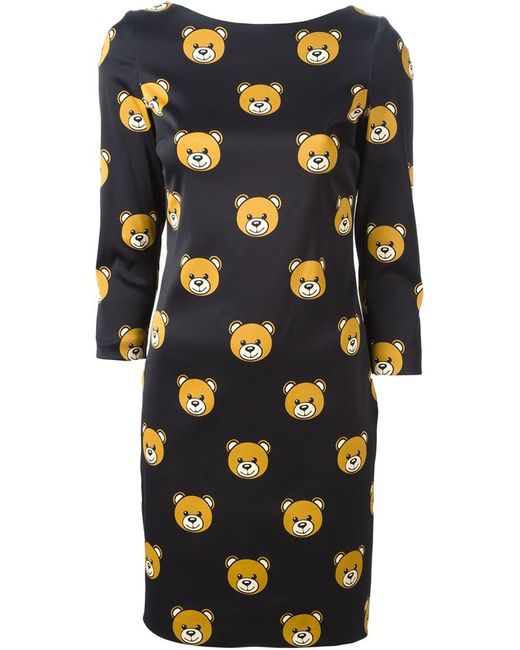 Moschino Black Teddy Bear Print Dress